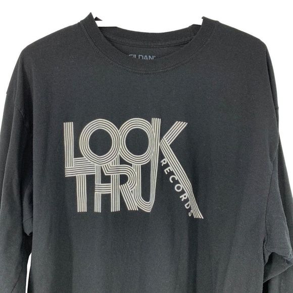 Mens Gildon TShirt Long Sleeve Graphic Look Thru Records XL Black EUC 3388 - Picture 2 of 6